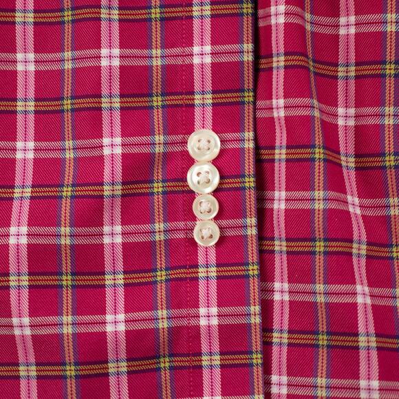 Lands' End Men's Long Sleeve Shirt Button-Down Pink White Tartan 16 32/33 Pocket - Picture 7 of 12